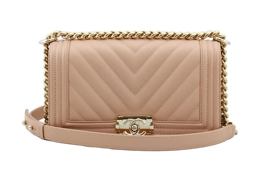 Chevron Dark Nude Small Boy Bag