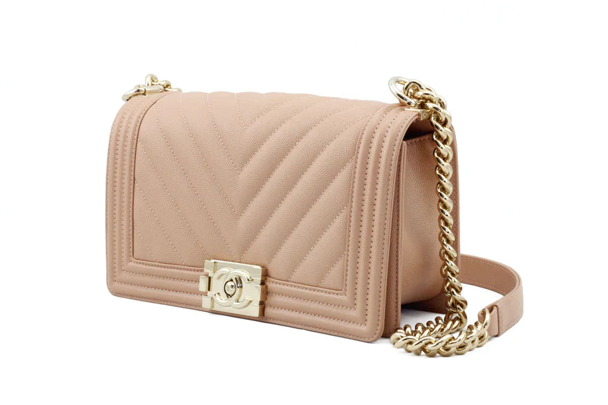 Chevron Dark Nude Small Boy Bag